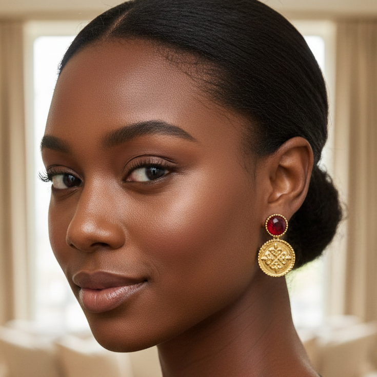 Jolene Garnet Stone and Coin Earrings
