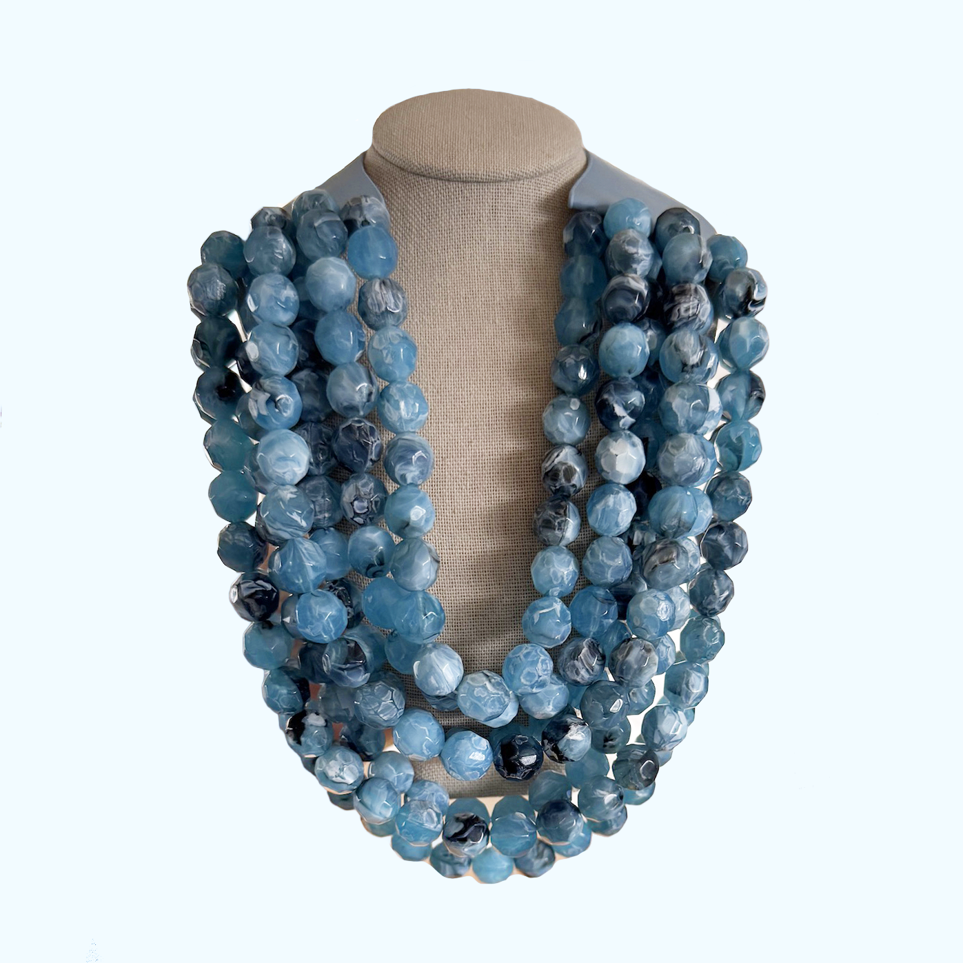 Juliette Marbled Faceted Ball Beaded Multi Layered Magnetic Necklace in Light Blue