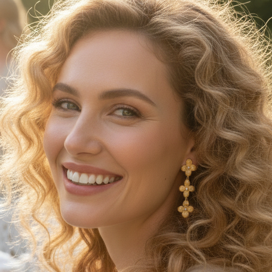 Kara Triple Magnolia Dangle Earrings (Clip)