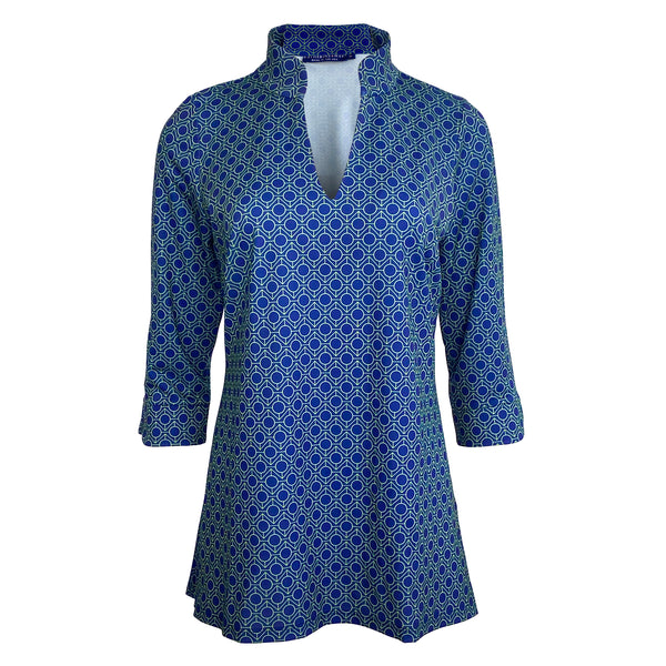 Largo Tunic Top in Geo Maze Navy and Pear