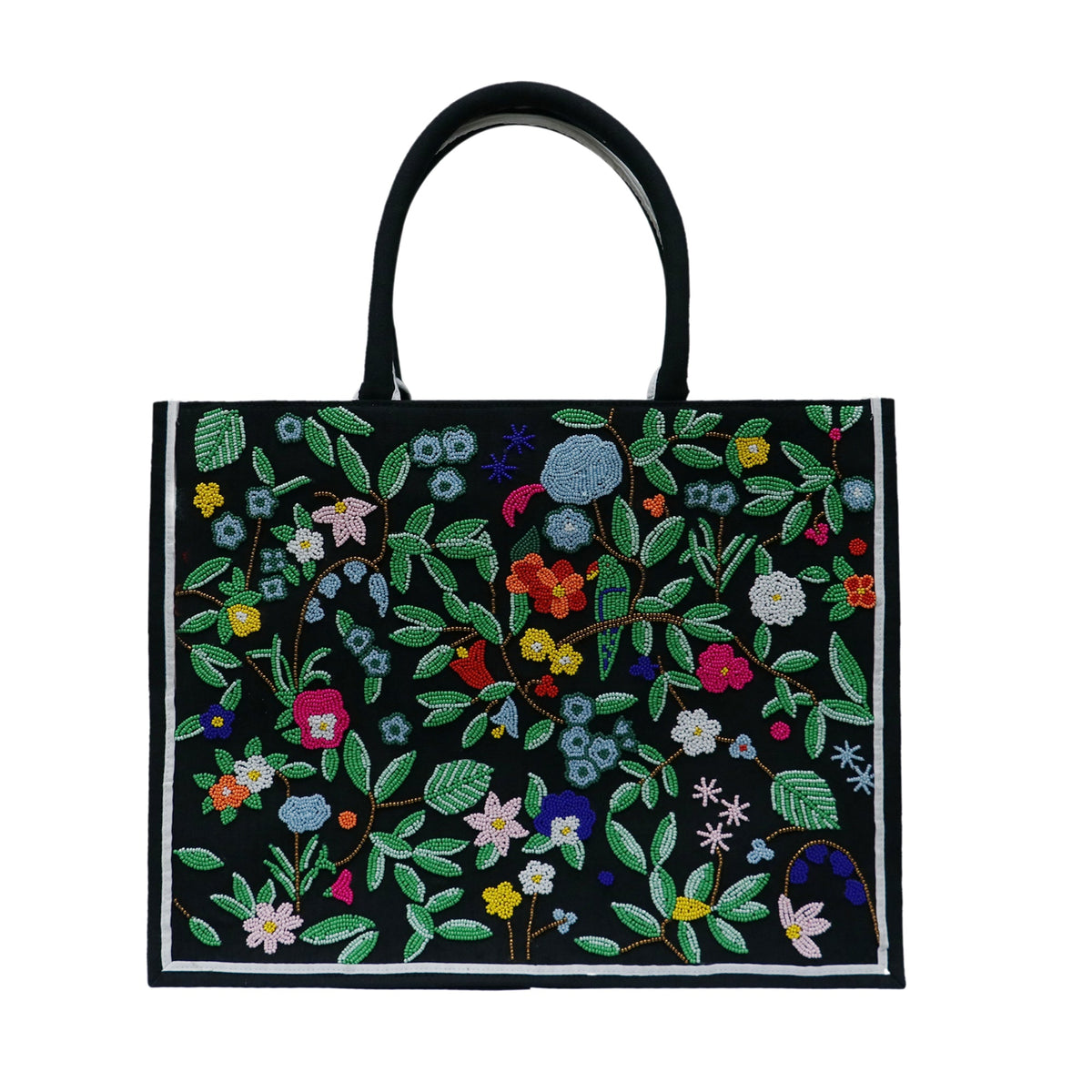 Black Floral Beaded Tote Collab with Sheridan French