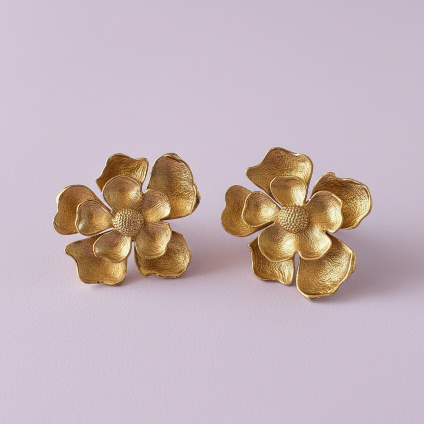 Nancy Double Magnolia Statement Earrings (Clip)