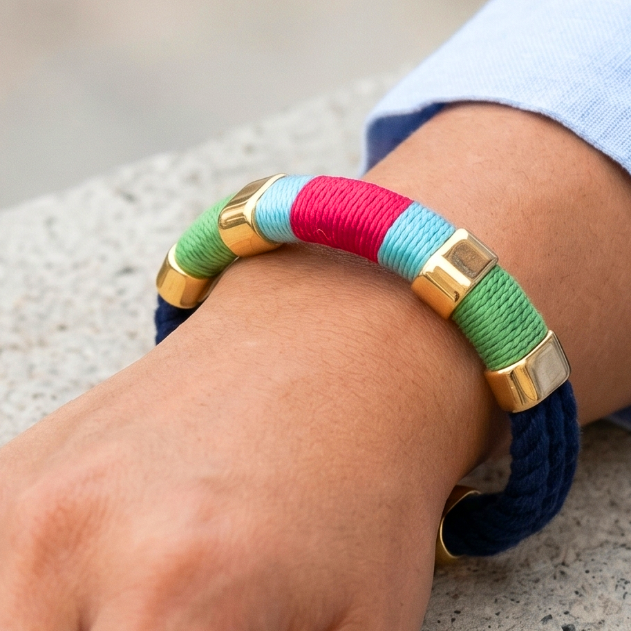 Newbury - Navy/Lime/Turquoise/Pink/Gold - Nautical Bracelet
