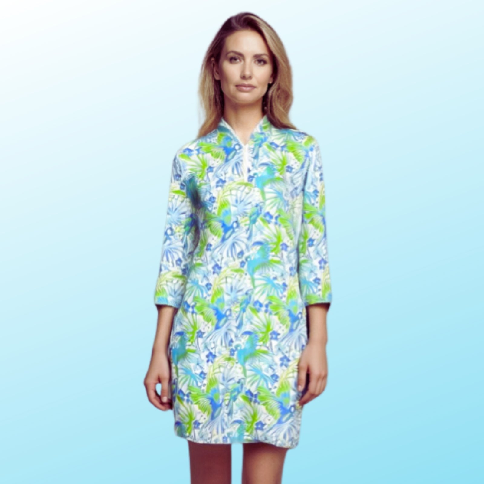 Doral Dress in Parrotheads At Play Blue and White