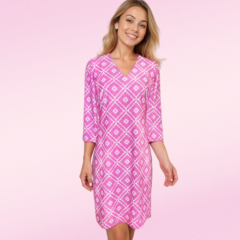 Brisbane V-Neck Dress in Tiki Bar Is Open Pink