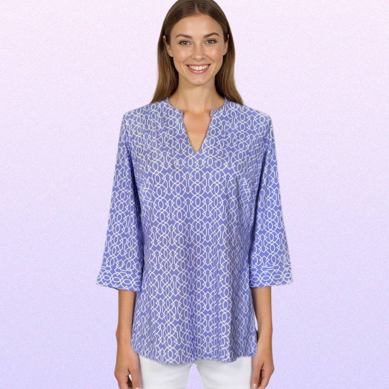 Boca Tunic Top in Imperial Trellis Lilac and White