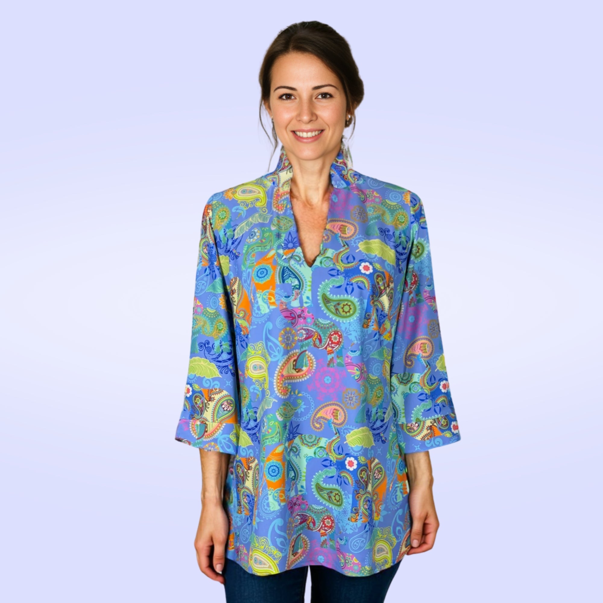 Largo Tunic Top in Paisley Pachyderms Periwinkle