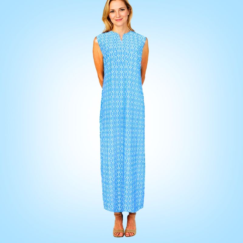 Worth Avenue Maxi Tunic Dress in Cupid's Arrow Blue and White