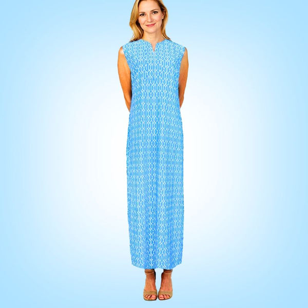Worth Avenue Maxi Tunic Dress in Cupid's Arrow Blue and White