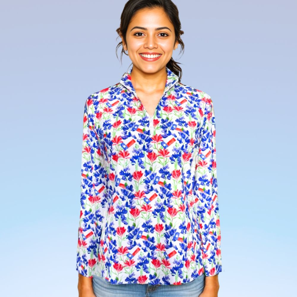 Anna Maria Pullover in Texas Bluebells and Paintbrush