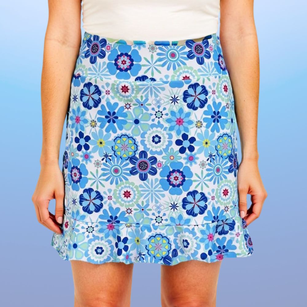 Venice Ruffle Hem Skort in Power Flower Blue