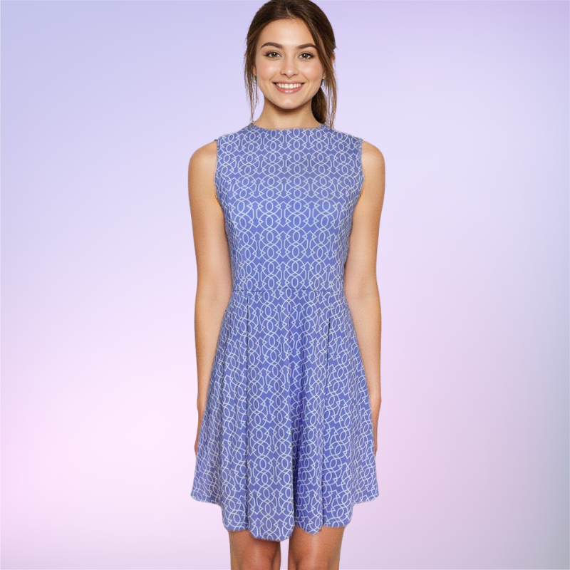 Havana Fit & Flare Dress in Imperial Trellis Lilac and White