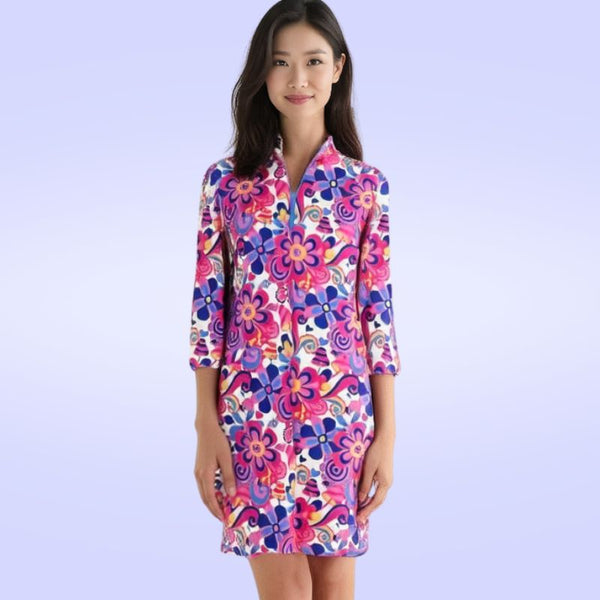 Doral 3/4 Sleeve Polo Dress in Day Tripper Pink and Creamsicle