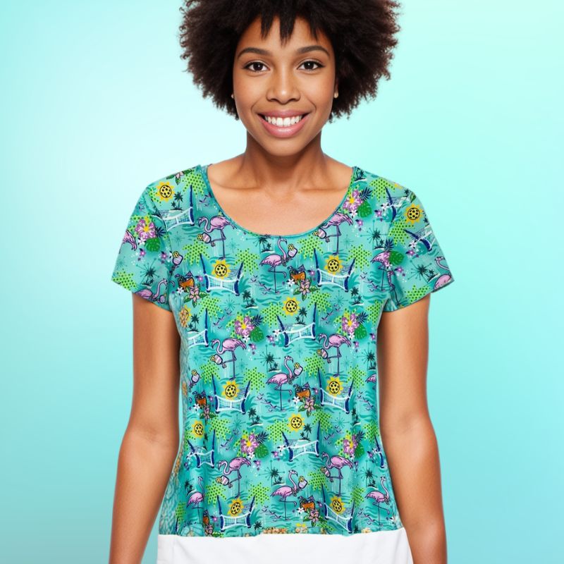 Fenwick Crew Neck Tee in Pickleball Paradise Aqua Tides