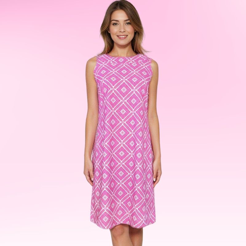 Seaside Boat Neck Dress in Tiki Bar Is Open Pink and White