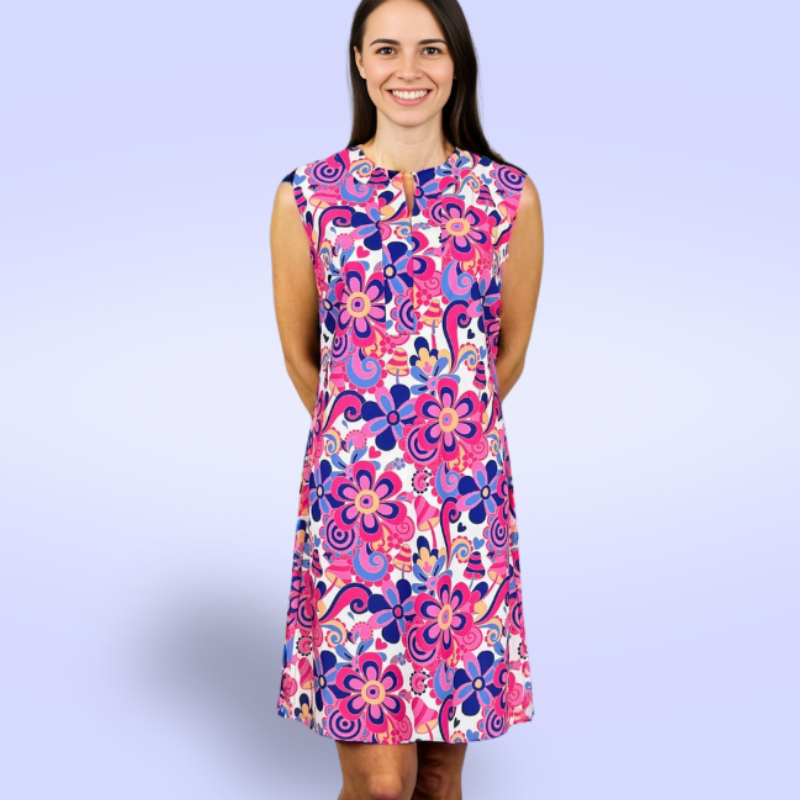 Hampton Sleeveless Tunic Dress in Day Tripper Pink and Creamsicle