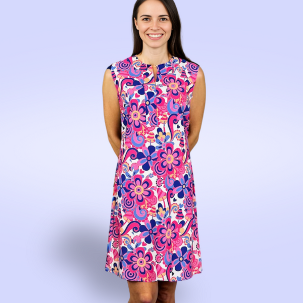Hampton Sleeveless Tunic Dress in Day Tripper Pink and Creamsicle