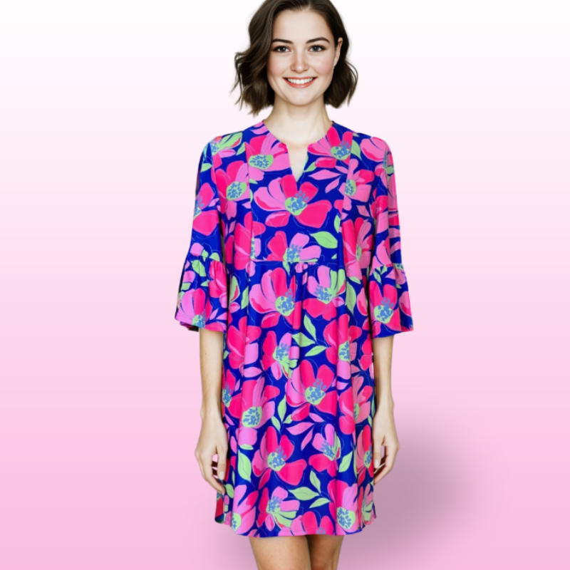 Greenwich Tunic Dress in Sugar Magnolia Cobalt