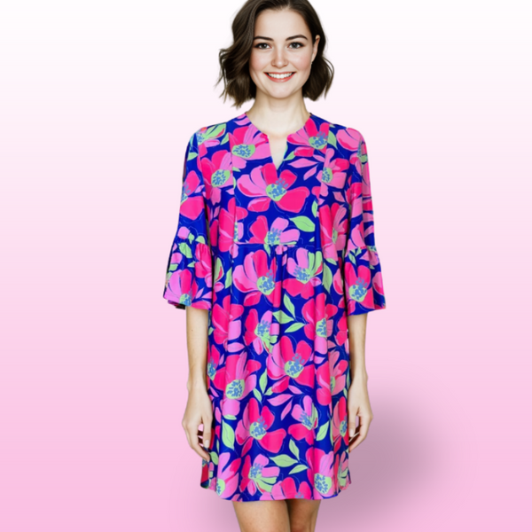 Greenwich Tunic Dress in Sugar Magnolia Cobalt