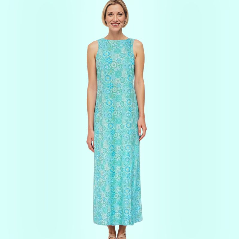 Charleston Boat Neck Maxi Dress in Bold Blossom Aqua