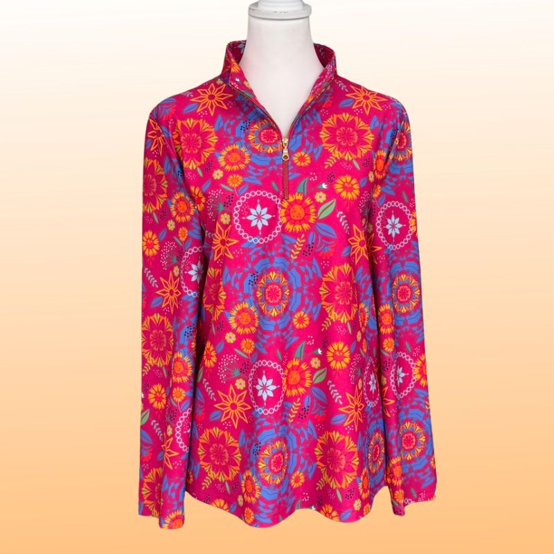 Anna Maria Pullover in Wild Wild Wildflowers Hot Pink and Periwinkle (Sample)