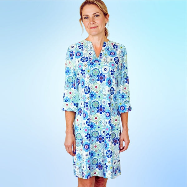 Vero Beach Tunic Dress in Power Flower Blue