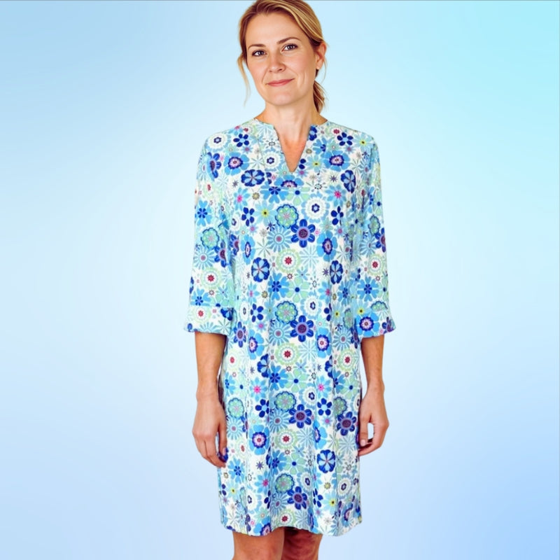 Vero Beach Tunic Dress in Power Flower Blue