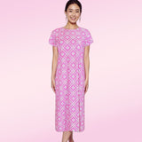 Mackinac Island Midi Length Tee Shirt Dress in Tiki Bar Is Open Pink