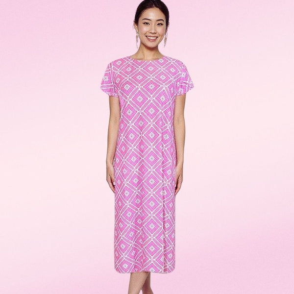 Mackinac Island Midi Length Tee Shirt Dress in Tiki Bar Is Open Pink