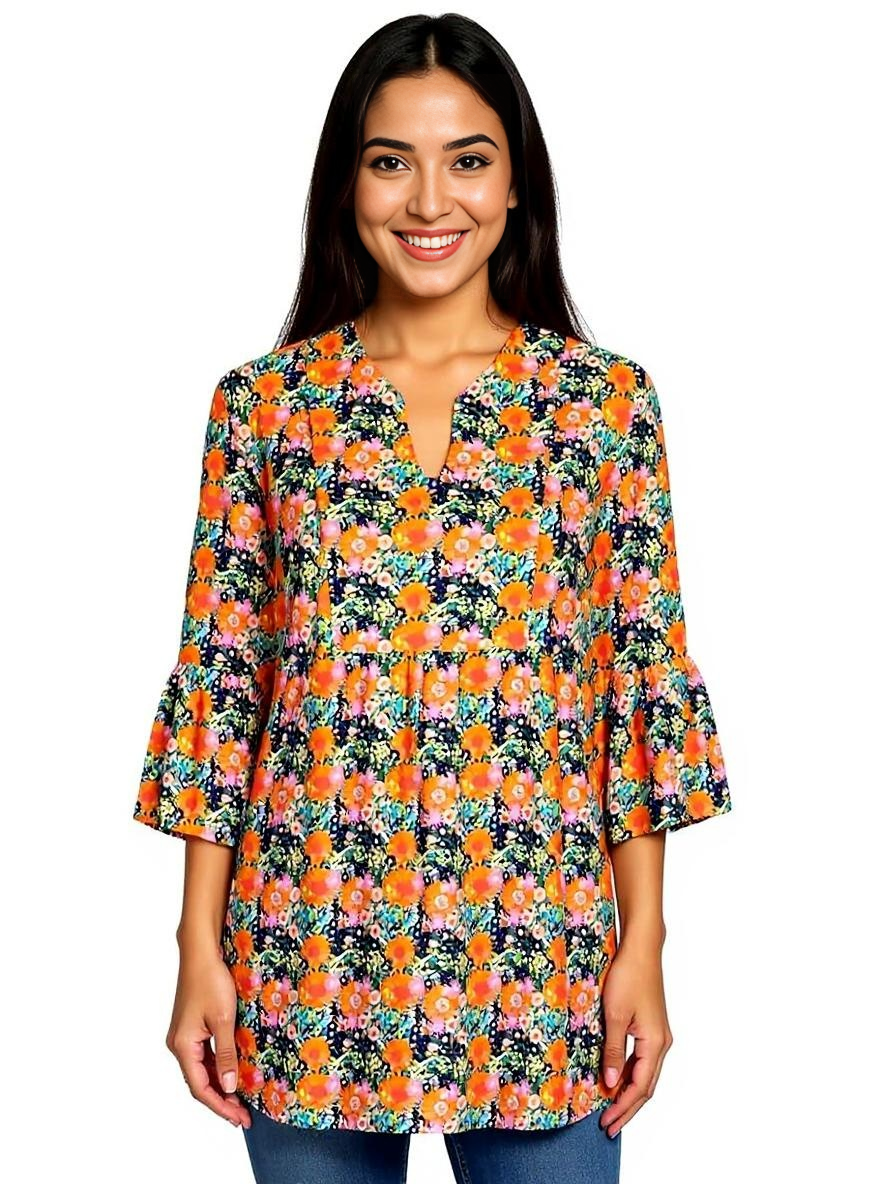 New Canaan Tunic Top in Ditsy Monet Medley Aubergine