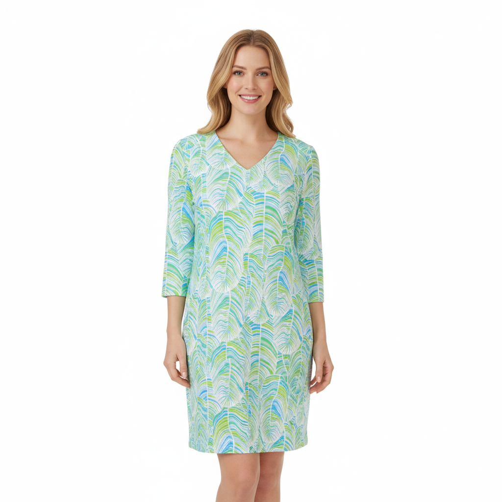 Brisbane V-Neck Dress in 29 Palms Green
