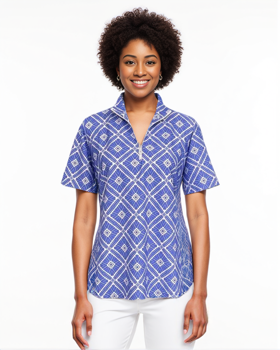 Bayside Short Sleeve Polo Top in Tiki Bar Is Open Purple