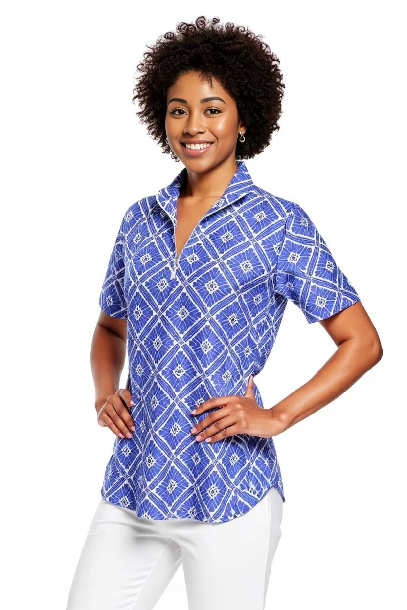 Bayside Short Sleeve Polo Top in Tiki Bar Is Open Purple