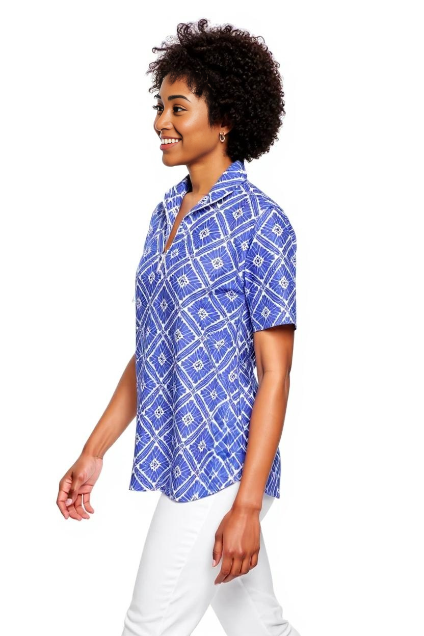 Bayside Short Sleeve Polo Top in Tiki Bar Is Open Purple