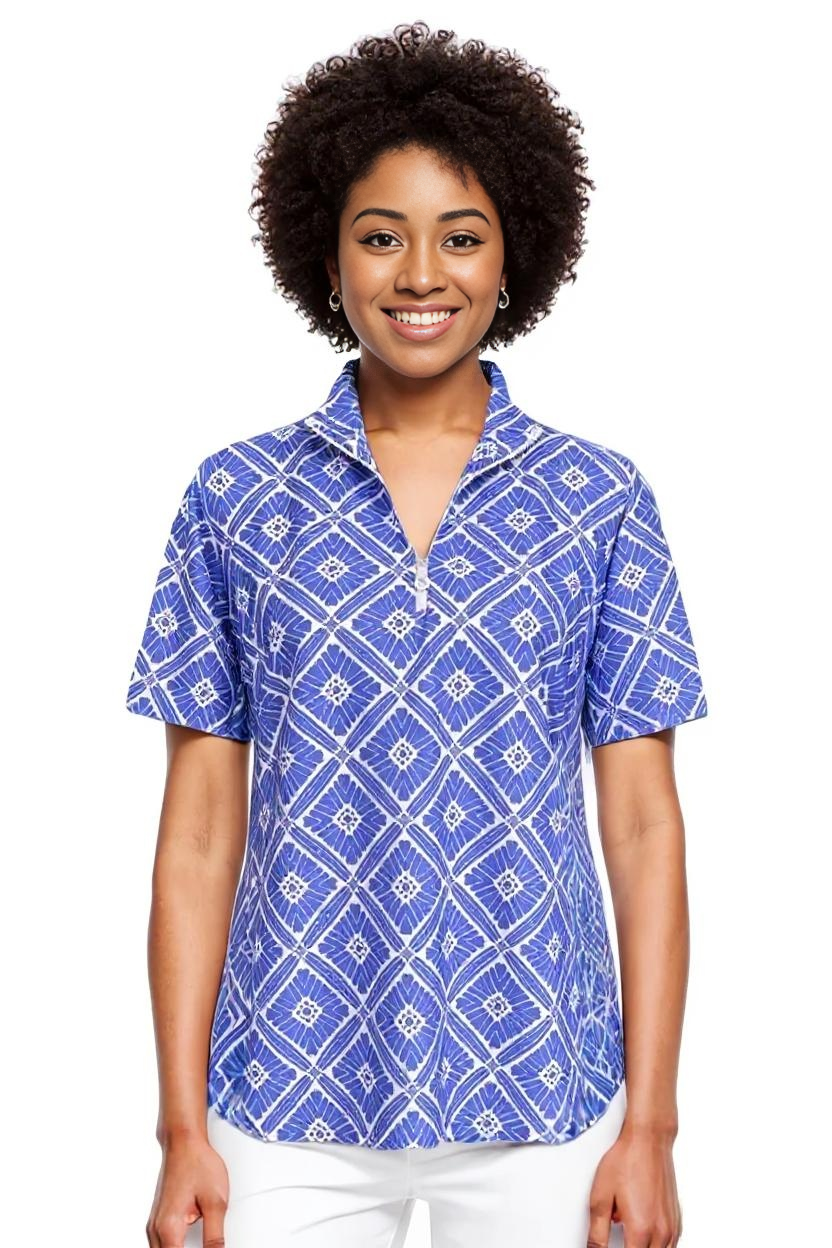 Bayside Short Sleeve Polo Top in Tiki Bar Is Open Purple