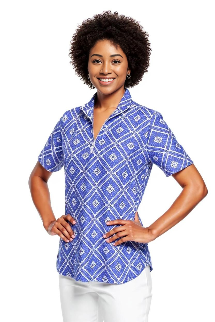 Bayside Short Sleeve Polo Top in Tiki Bar Is Open Purple