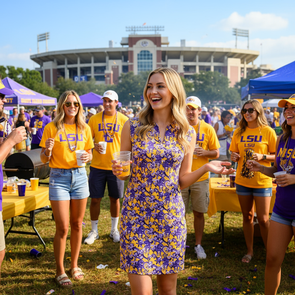 Hampton Sleeveless Tunic Dress in LSU Hear Me Roar