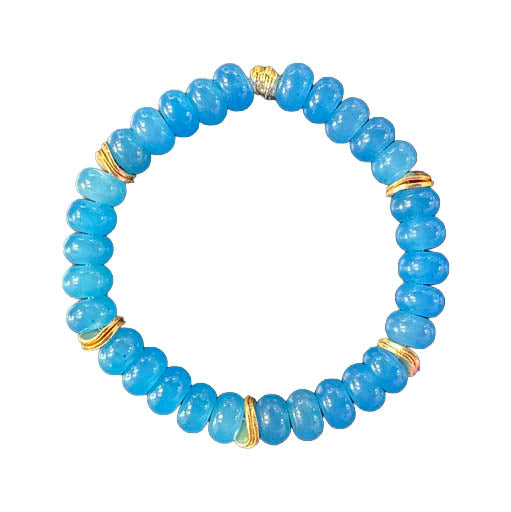 Glass Rondelle and 14K Wavy Gold Beads Bracelet in Lagoon Blue