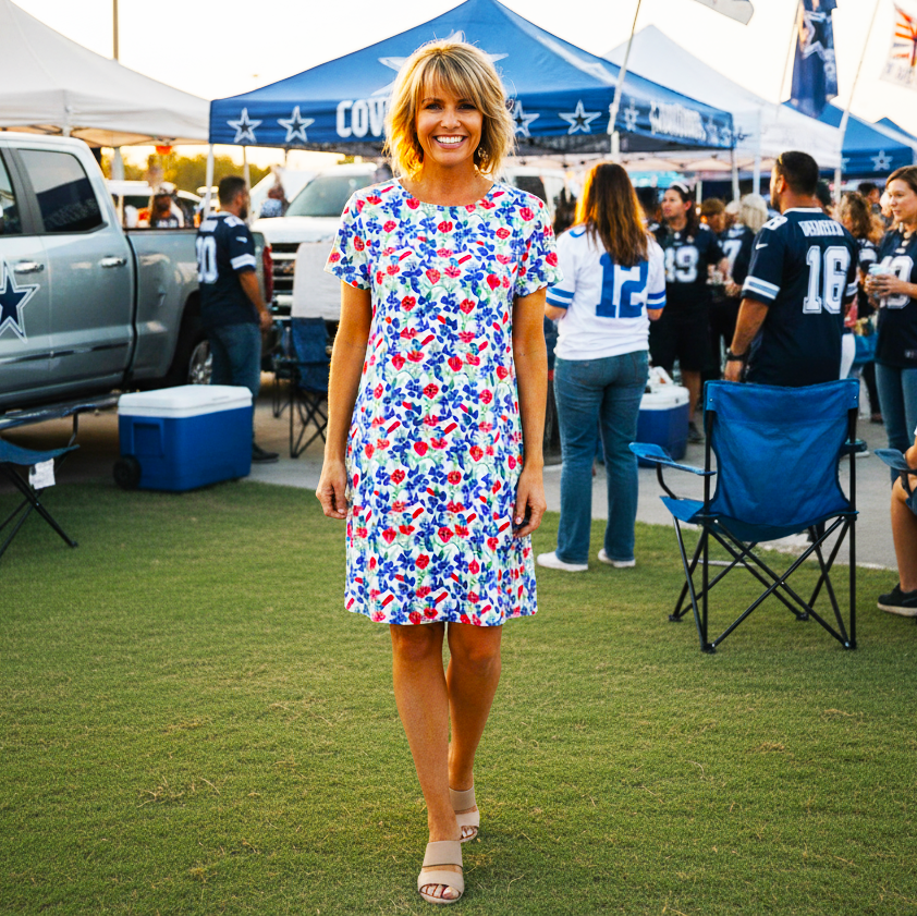 Hyannis S/S Tee Shirt Dress in Texas Bluebells (Sample)