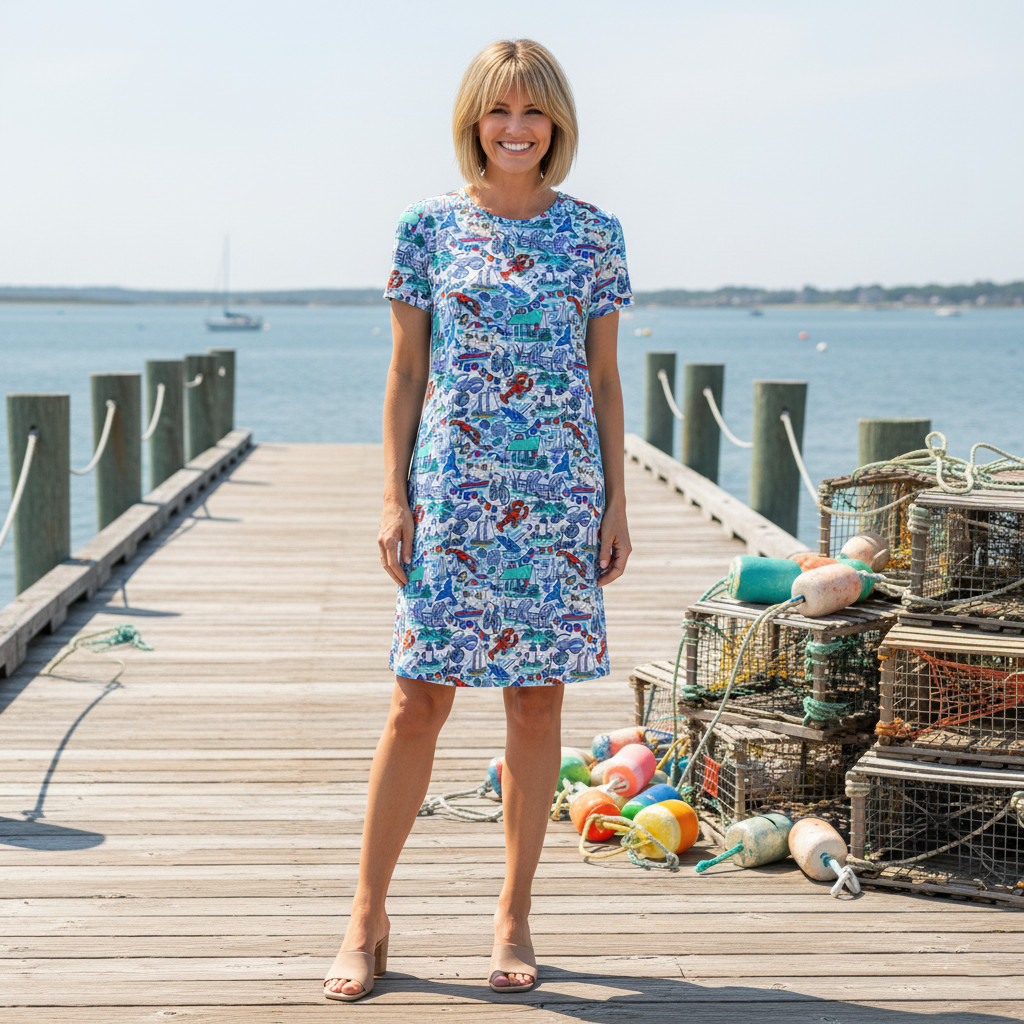 Hyannis S/S Tee Shirt Dress in Cape Codder (Sample)