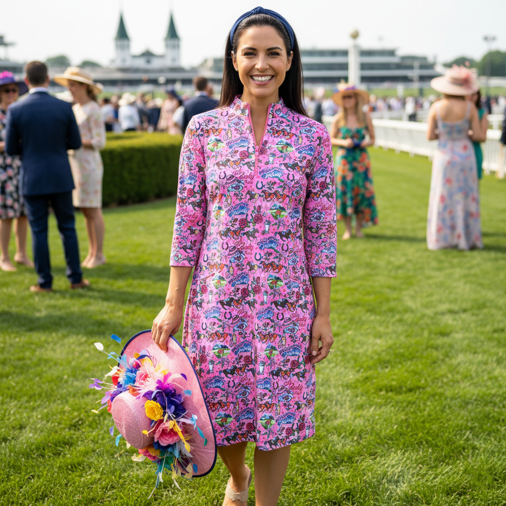 Doral 3/4 Sleeve Polo Dress in Talk Derby To Me