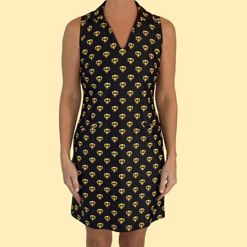 St. Regis Dress in Egyptian Scarabs Black SAMPLE