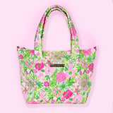 Quilted Small Crossbody Satchel in Nancy's Garden Pink and Green