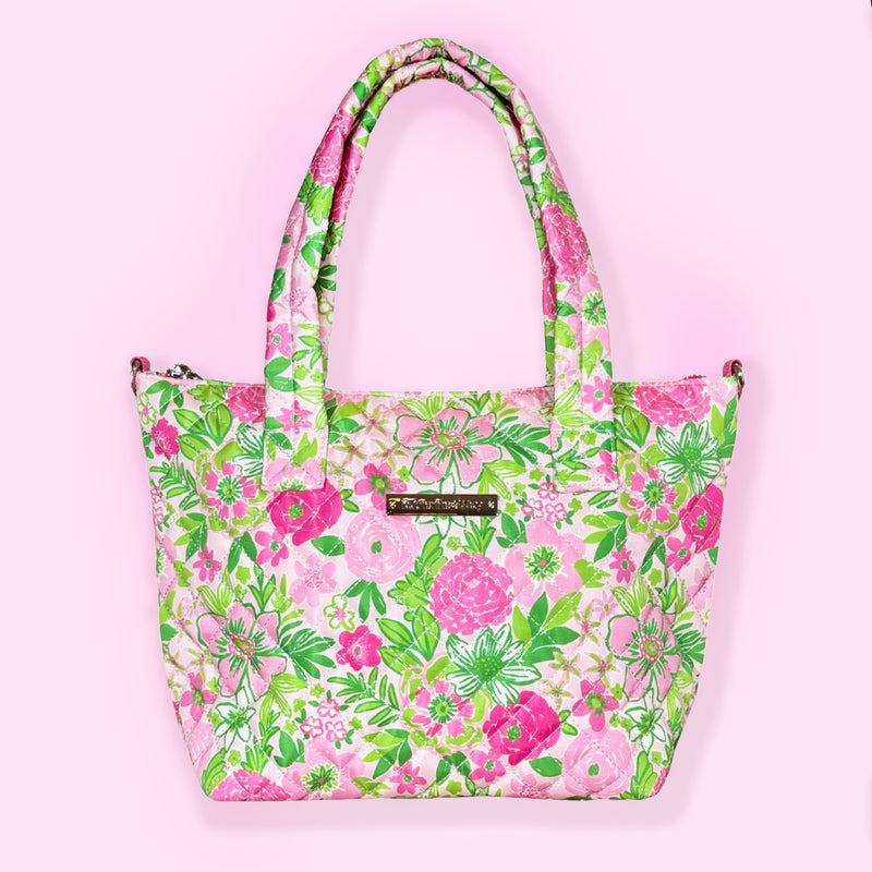Quilted Small Crossbody Satchel in Nancy's Garden Pink and Green
