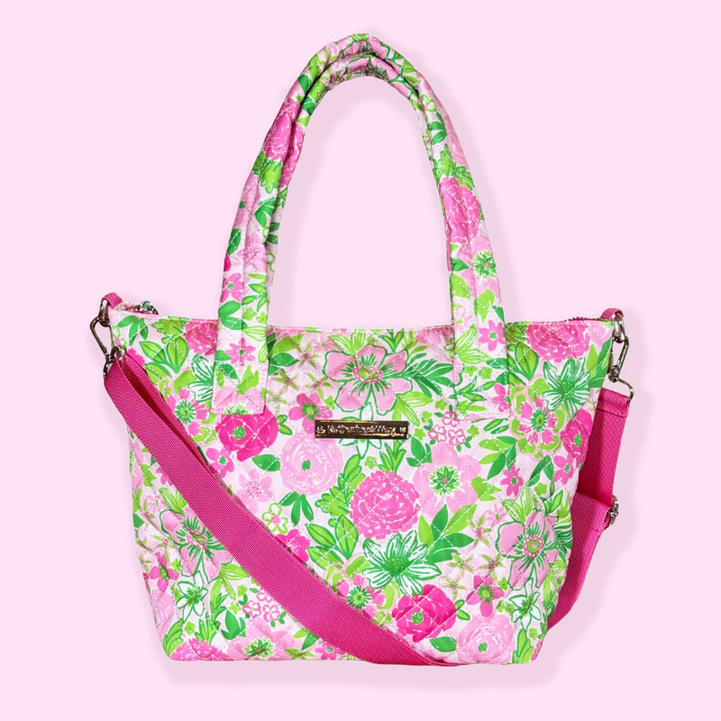 Quilted Small Crossbody Satchel in Nancy's Garden Pink and Green