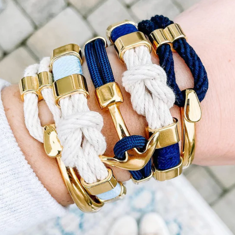 Starboard - Ivory/Light Blue/Gold - Nautical Rope Bracelet