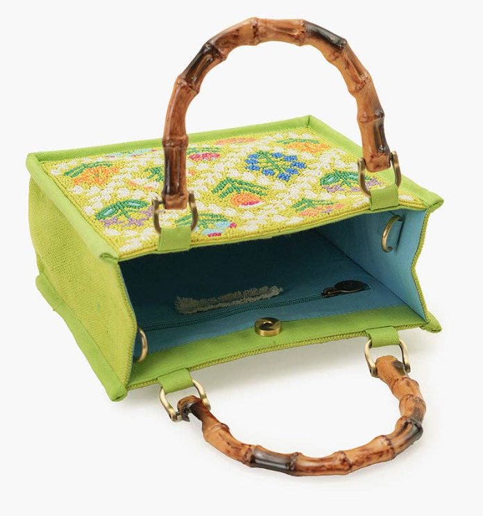 Mod Garden Geo Floral Beaded Mini Tote