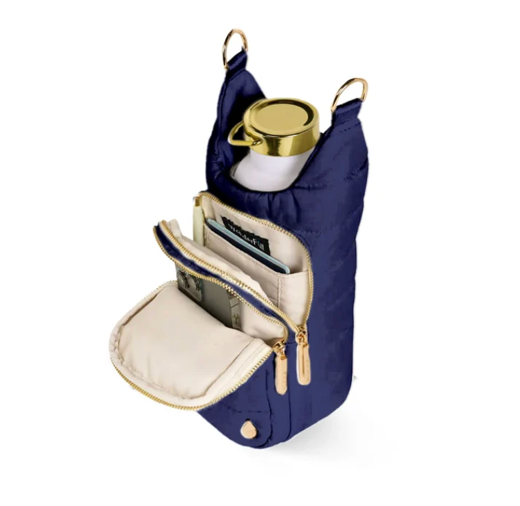 Matte Navy HydroBag® with with MAHJ Emboidery and Striped Strap