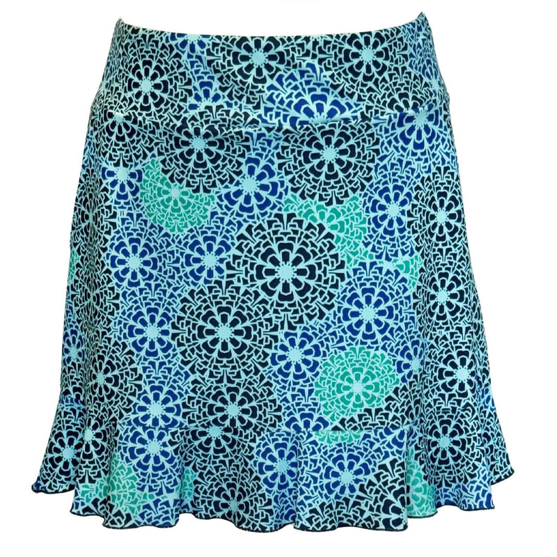 Venice Ruffle Hem Skort in Floral Mosaic Blue Jewels SAMPLE