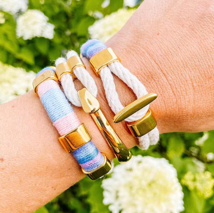 Newbury - Ivory/Hydrangea/Gold - Nautical Rope Bracelet